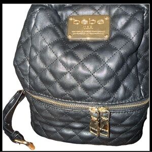 Bebe Quilted Black Backpack with Gold Accents Small